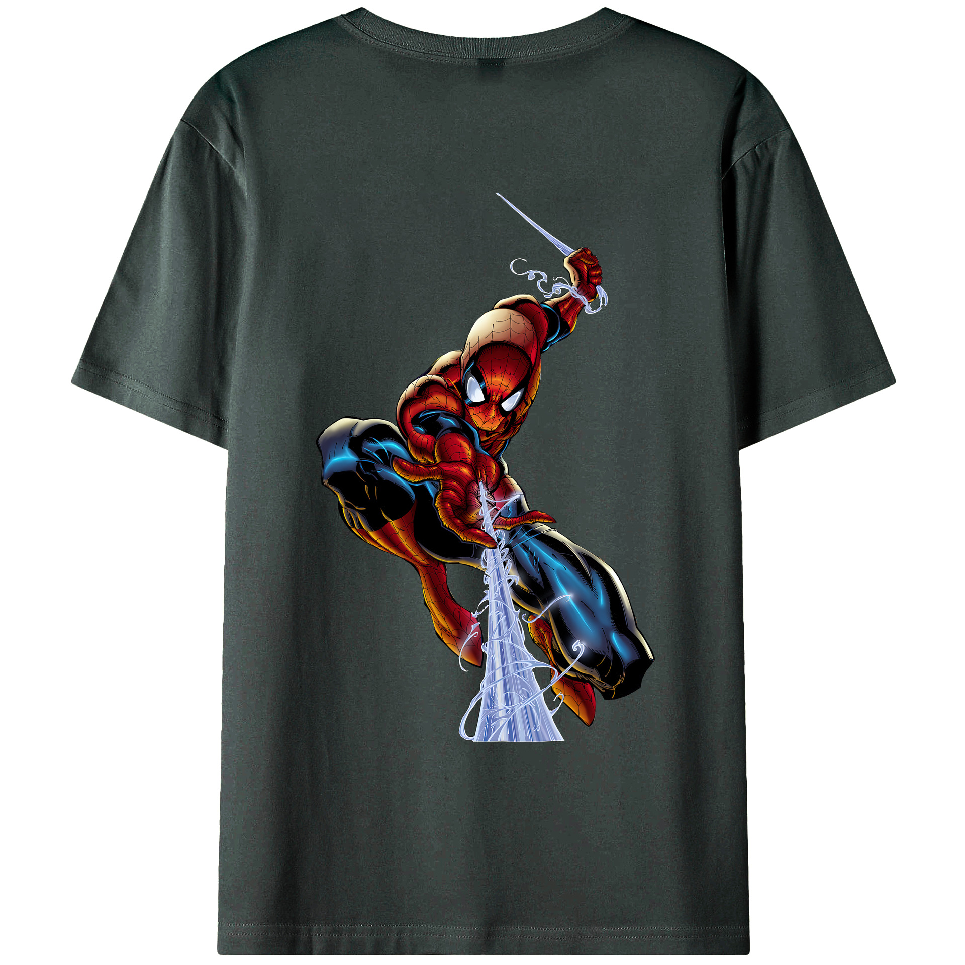 （画像用） Spider Man スパイダーマン 綿100％ メンズ半袖Tシャツ（バックプリント） 通気性